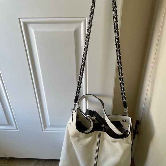 Michael Kors White Pebbled W/Black Leather Chain Large Satchel Bag - Picture 7 of 16